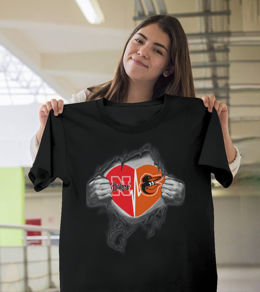Nebraska Cornhuskers Orioles Heart Torn T-Shirt