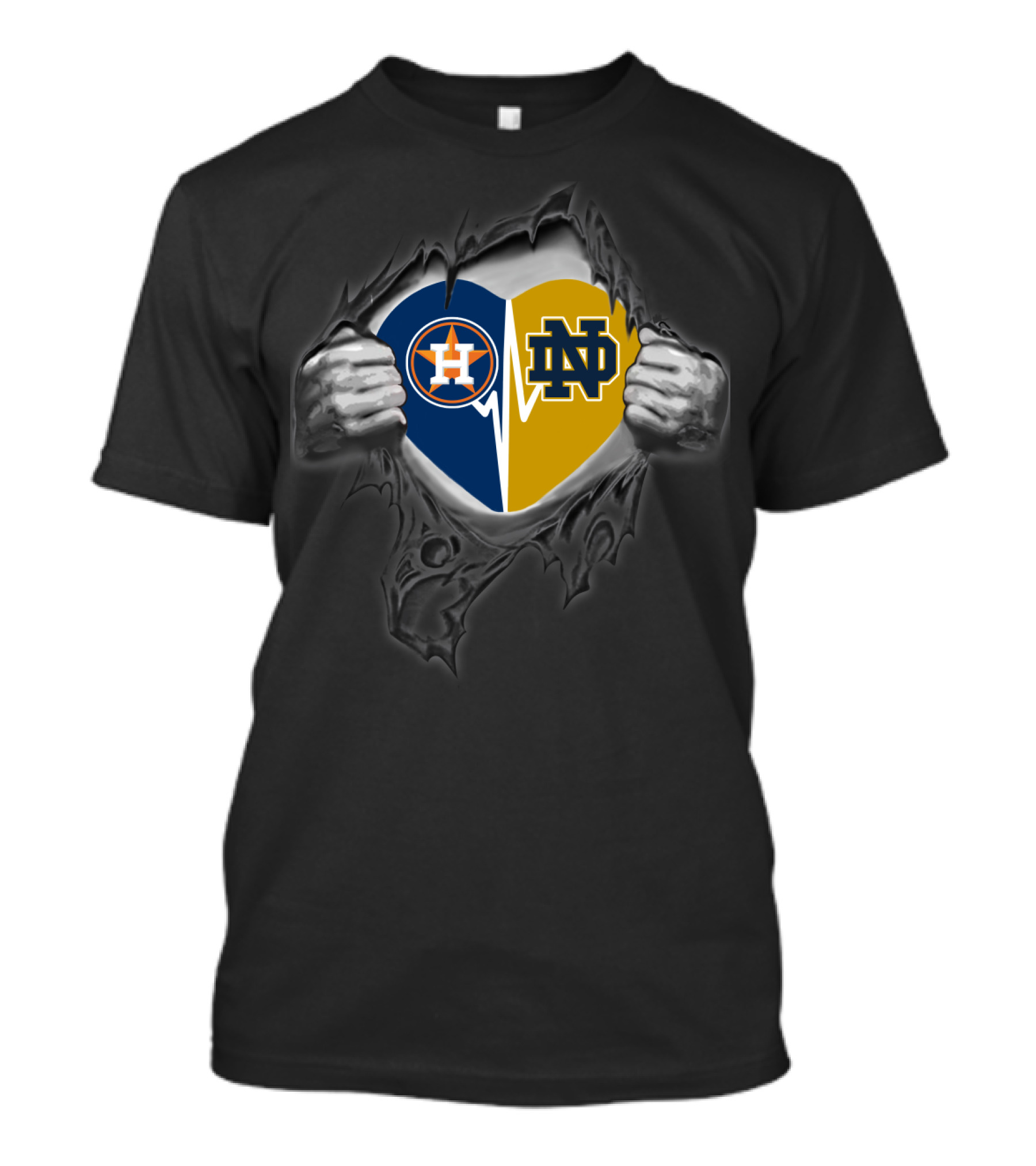 Astros Notre Dame Heart Rip T-Shirt