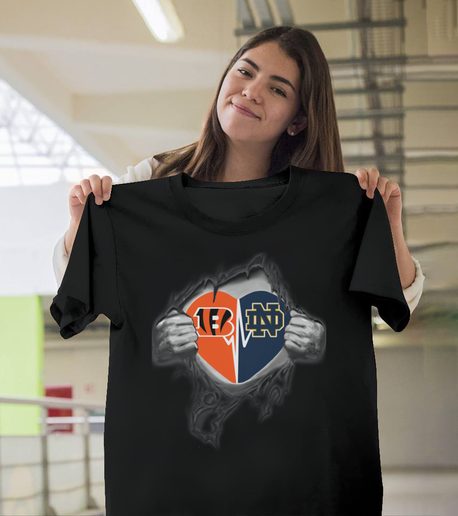 Bengals Notre Dame Heart Logo Fusion T-Shirt