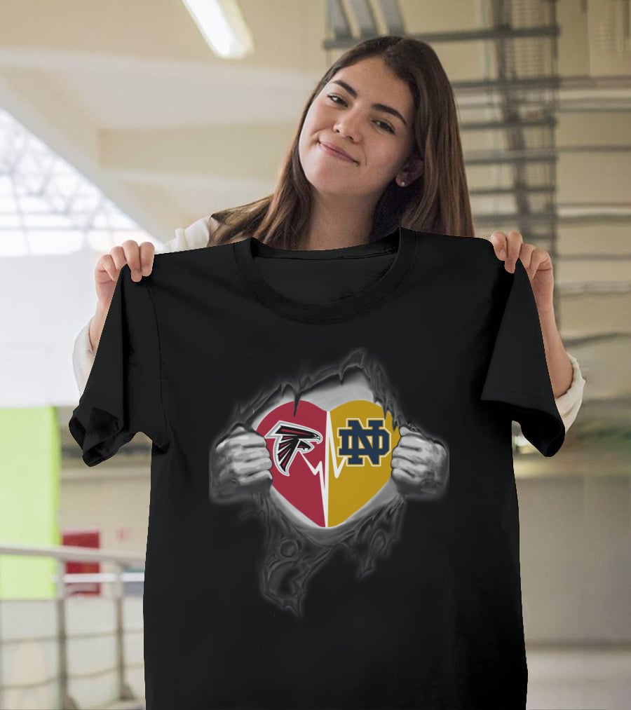 Atlanta Falcons Notre Dame Heart Logo Fusion T-Shirt