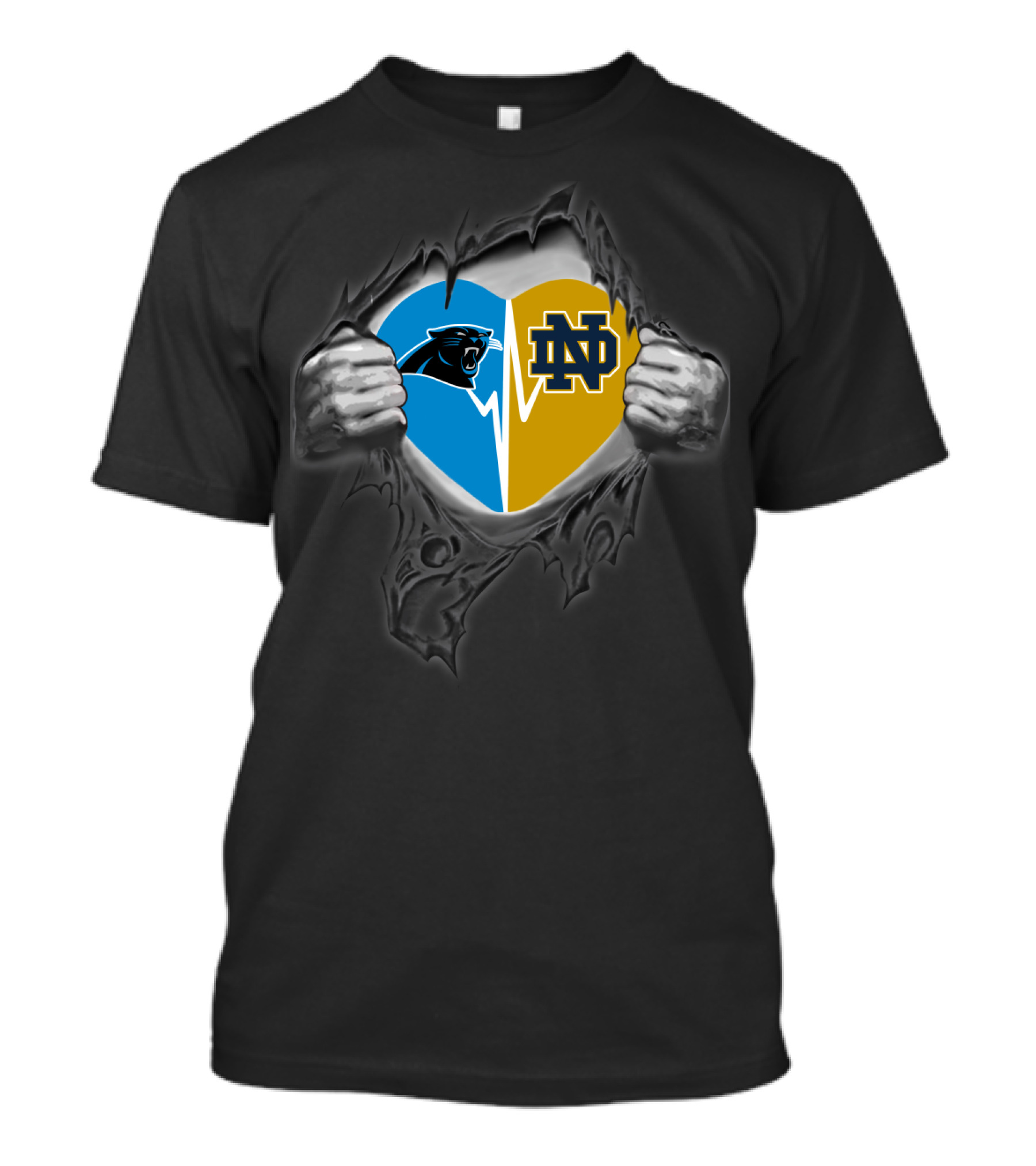 Panthers Nd Heart Inside Steel Rip T-Shirt