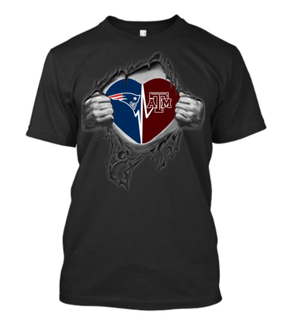 New England Patriots Heart Texas A&M Aggies Logo Pullover T-Shirt