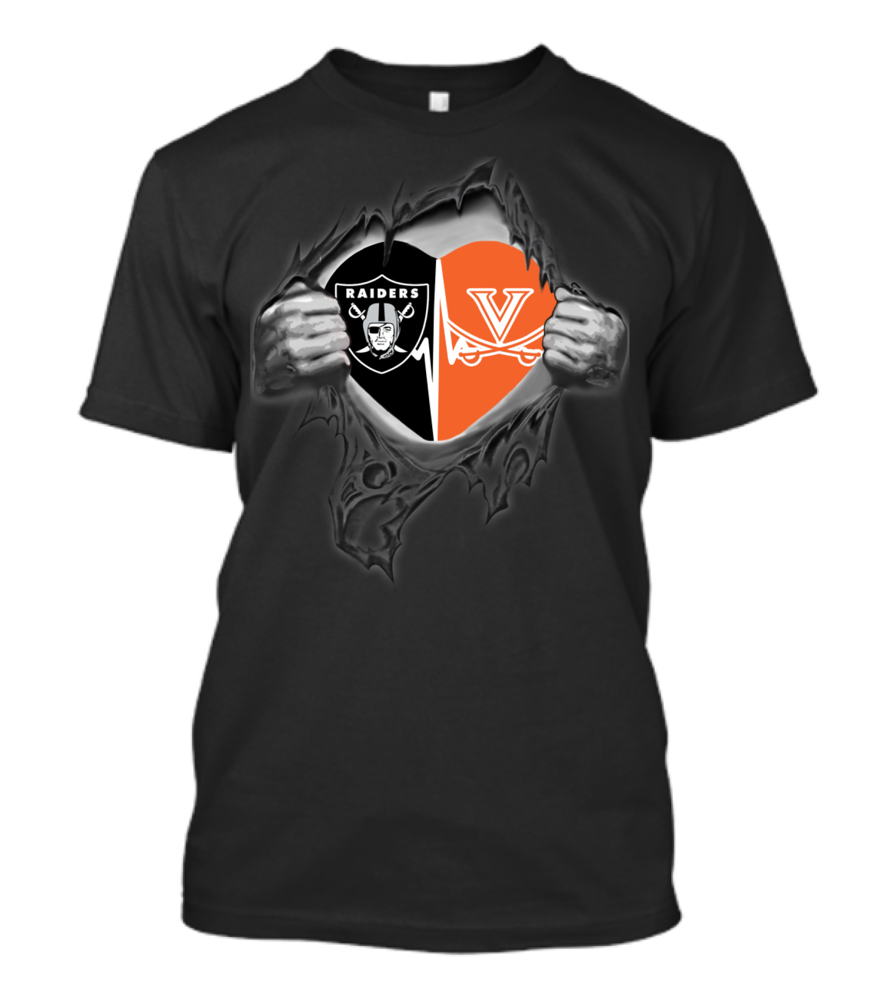 Raiders And Virginia Cavaliers Split Heart T-Shirt