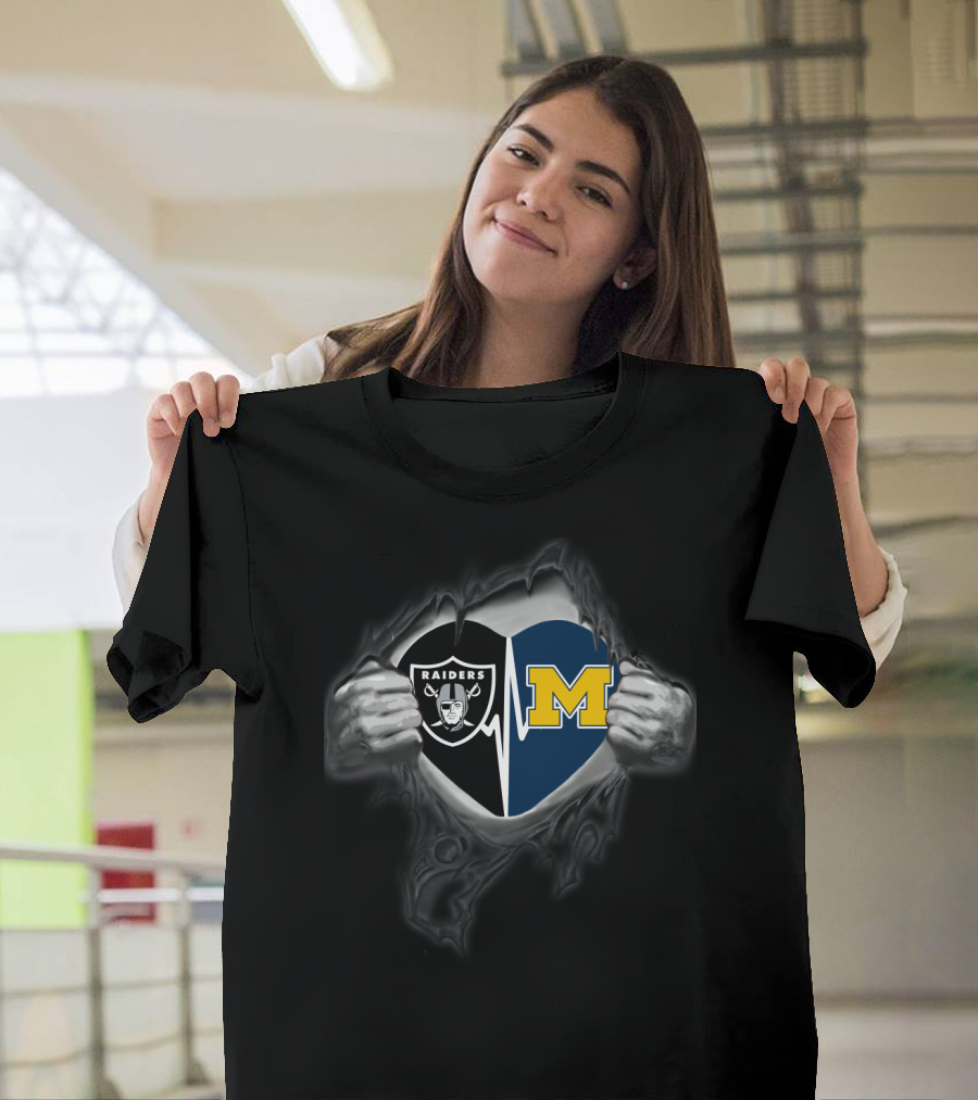 Raiders Michigan Wolverines Heartbeat Logo Fusion T-Shirt