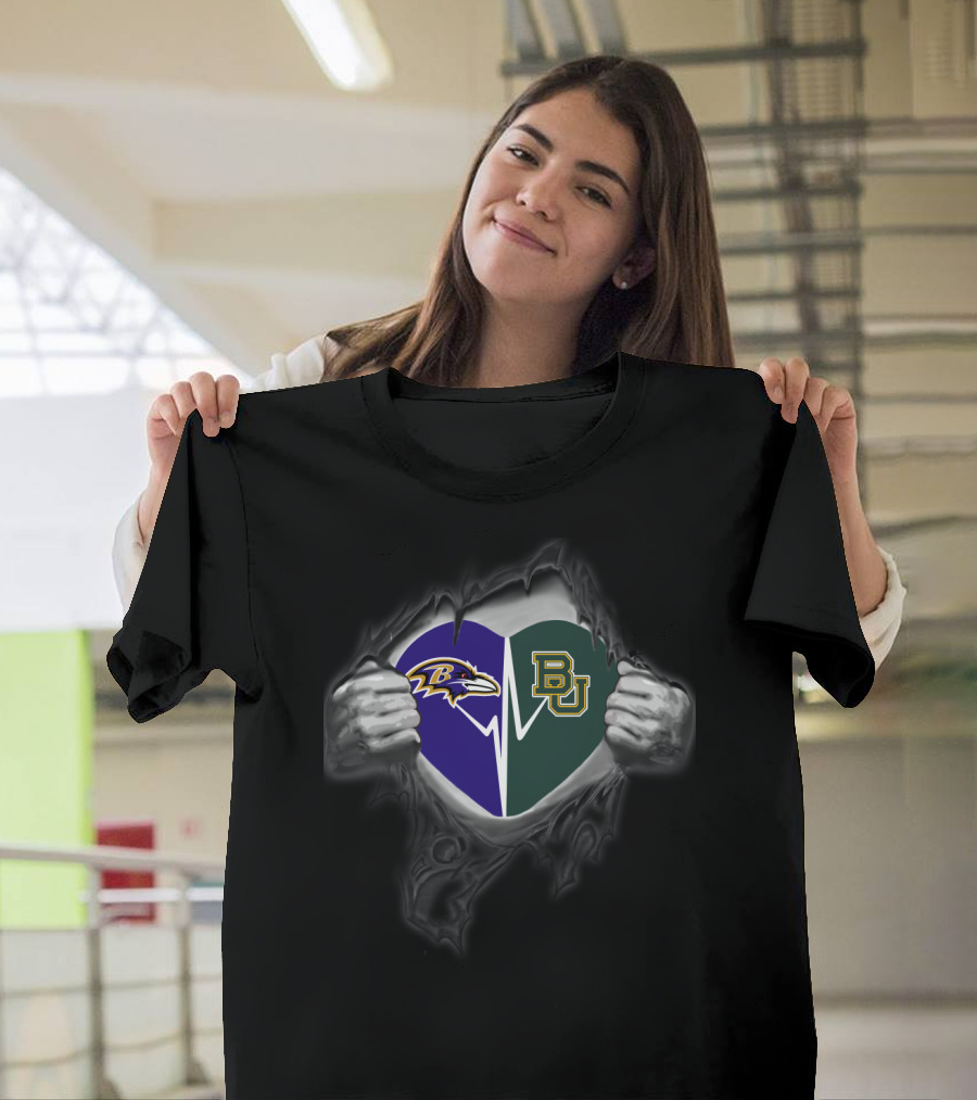 Baltimore Ravens And Baylor Bears Heart T-Shirt