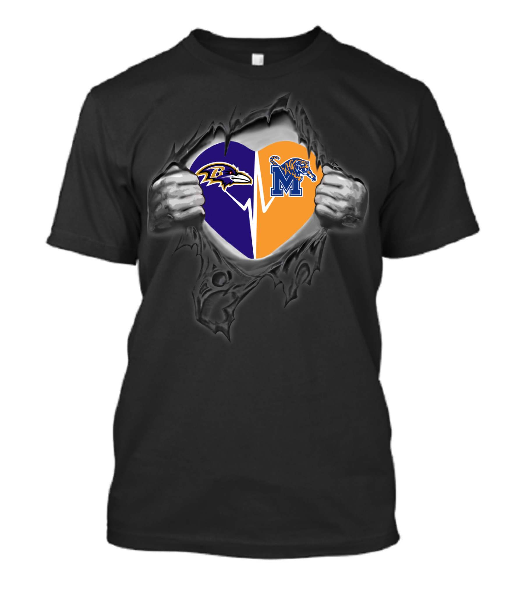 Baltimore Ravens And Memphis Tigers Heart T-Shirt