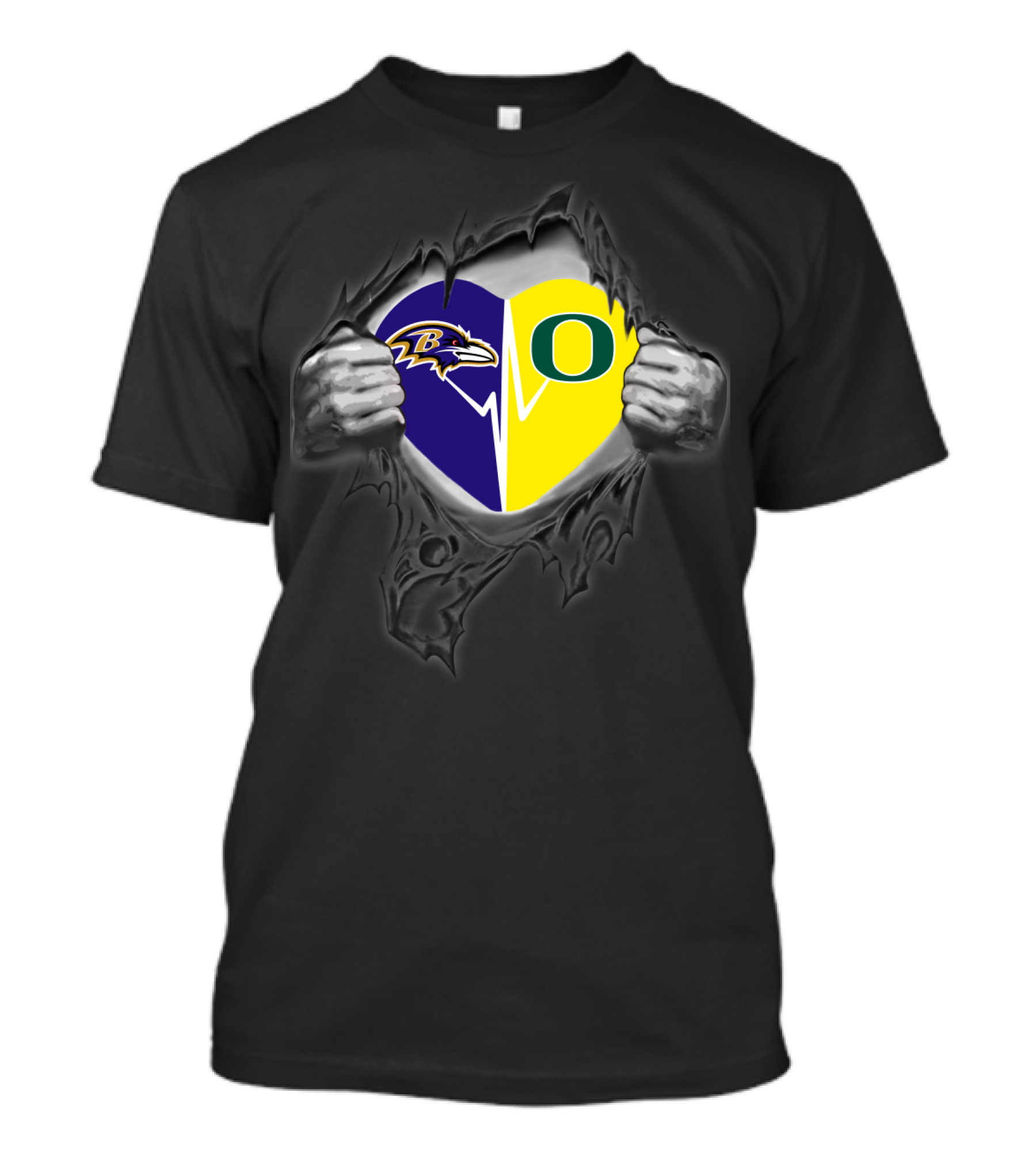 Baltimore Ravens Heart Oregon Ducks Football Loyalty Fusion T-Shirt