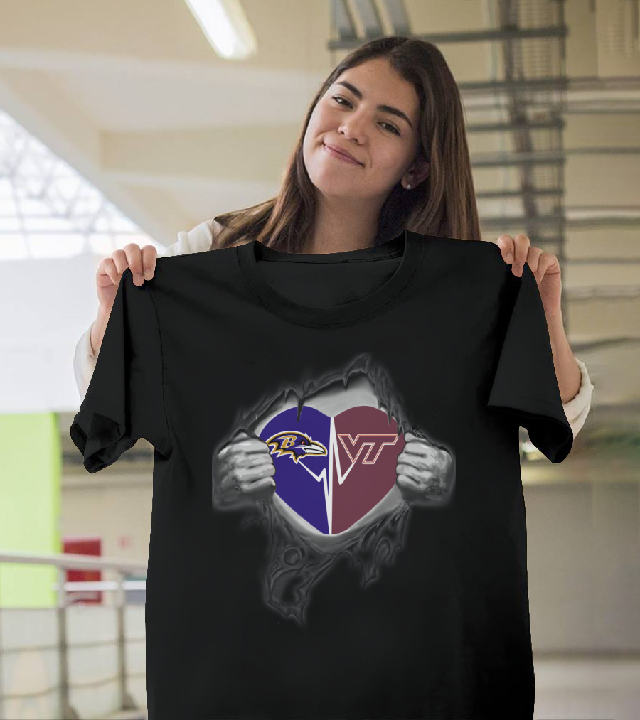 Baltimore Ravens Virginia Tech Hokies Heart T-Shirt