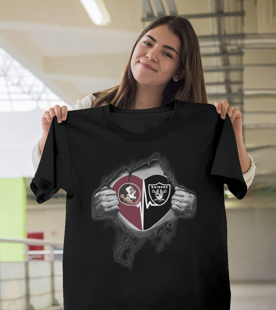 Seminoles Raiders Heart Split Football Loyalty Showdown T-Shirt