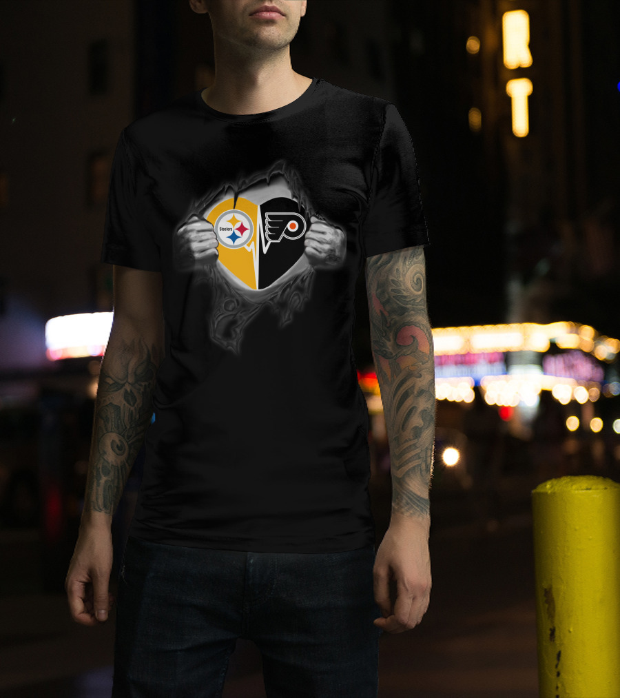 Steelers Flyers Heart Logo Torn Black T-Shirt