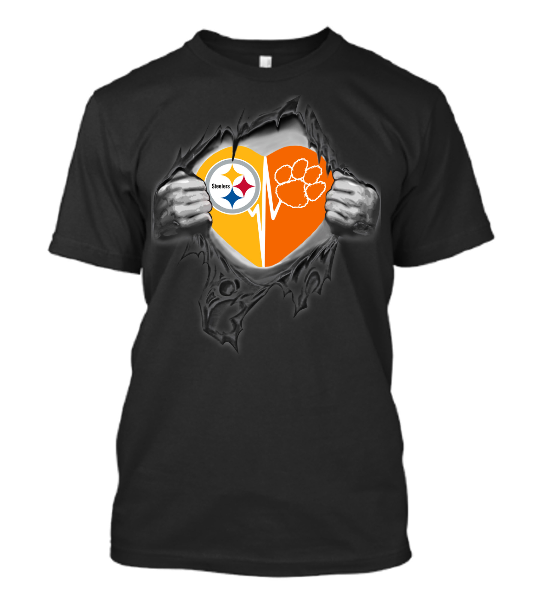 Steelers Heartbeat Clemson Tigers Paw T-Shirt