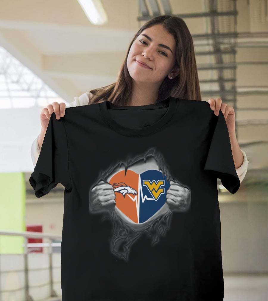 Broncos West Virginia Mountaineers Heart Logo Fusion T-Shirt