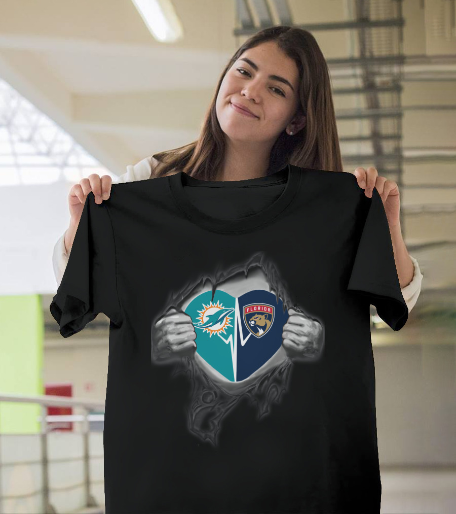 Miami Dolphins Heart Florida Panthers Fan Tearing Revealed T-Shirt