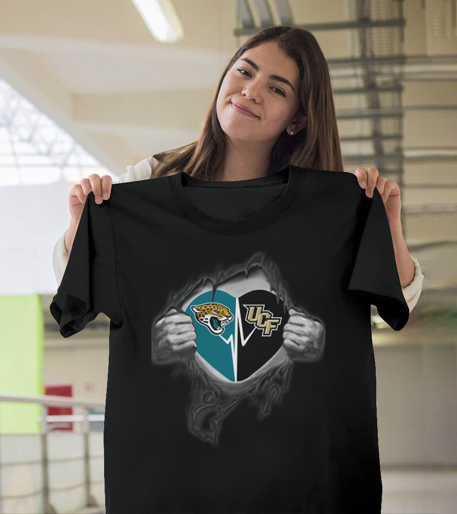 Jaguars Ucf Knights Heart Split Logo Nfl College Football Fandom T-Shirt