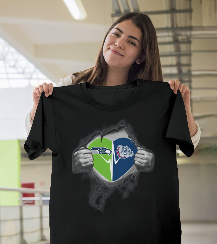 Seahawks Heart Gonzaga Bulldogs Logo Fan Support Fusion T-Shirt
