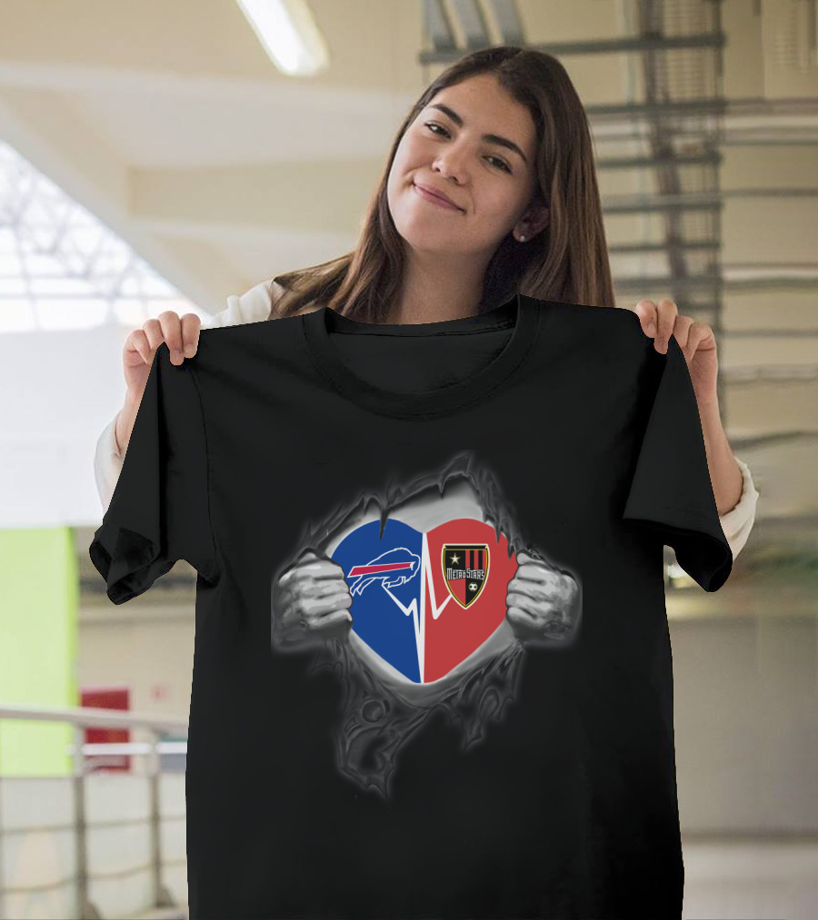 Buffalo Bills And Metrostars Heart Logo Unification T-Shirt