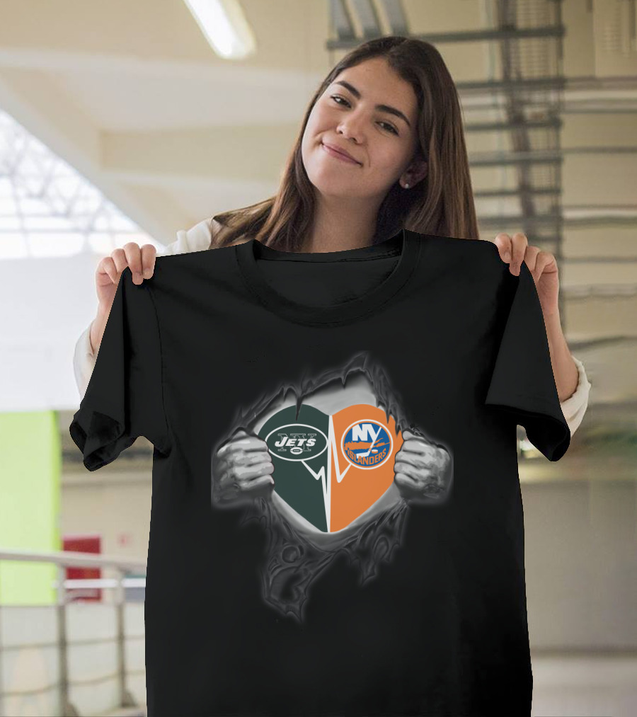 Jets Heart Ny Islanders Fan Fusion T-Shirt