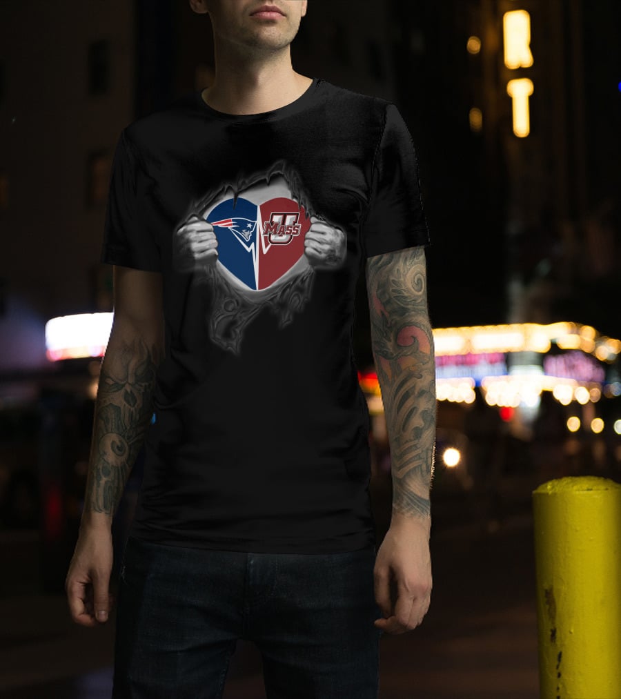 Patriots Umass Minutemen Heart Logo Fusion T-Shirt