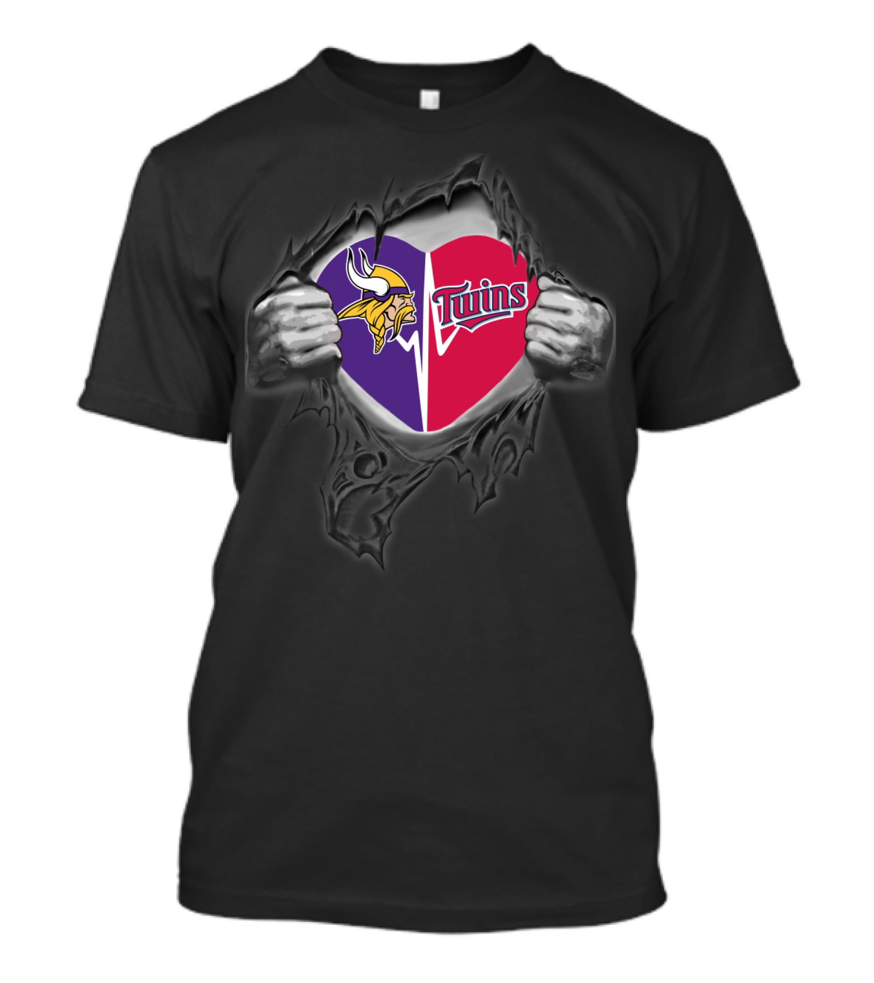 Minnesota Vikings Twins Heart Logo Busting Through T-Shirt