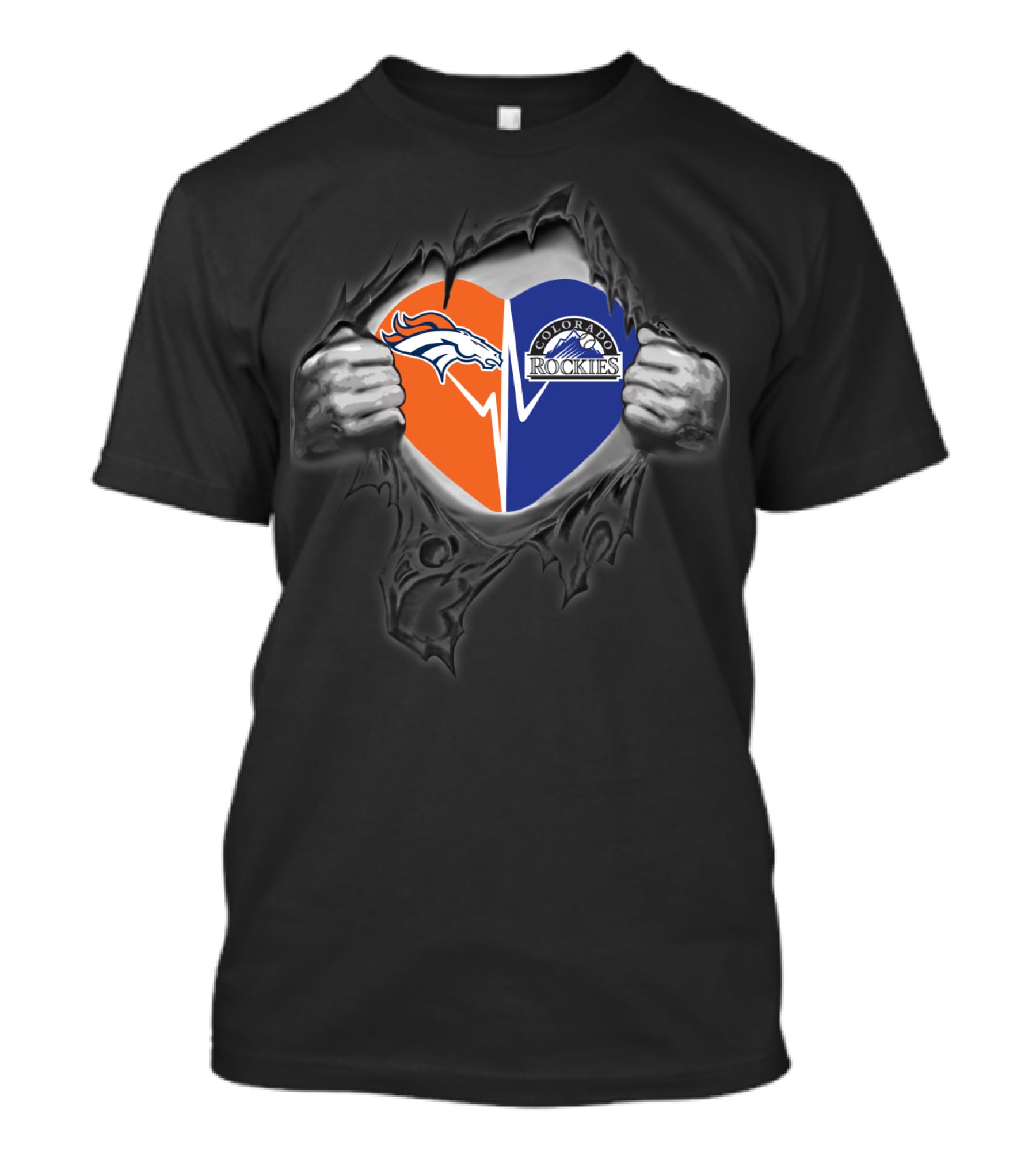 Broncos Heart With Colorado Rockies Logo Mountain T-Shirt