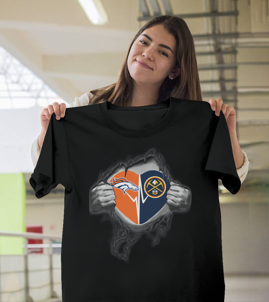Broncos Denver Nuggets Heart Logo Fusion T-Shirt