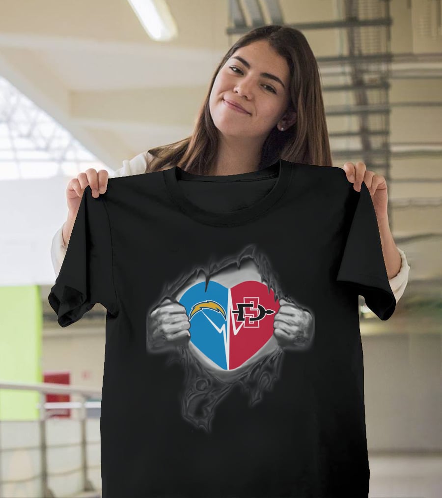 Chargers San Diego State Aztecs Heartbeat Logo Fusion T-Shirt