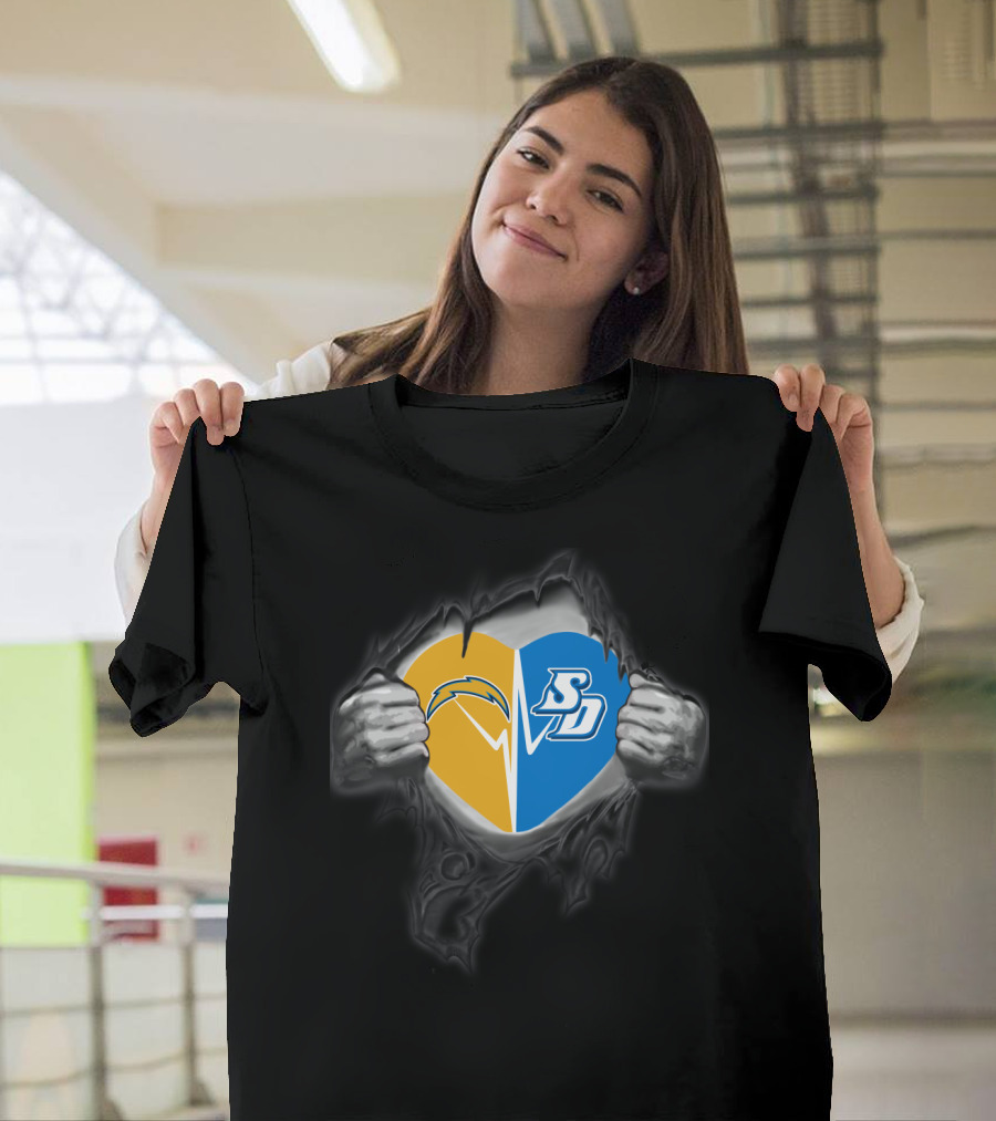 Chargers San Diego Toreros Heart Logo Rip T-Shirt