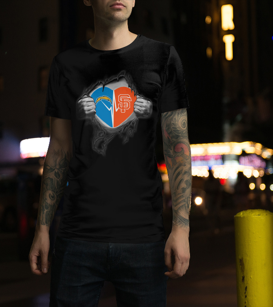Chargers San Francisco Giants Heart Logo Fusion T-Shirt