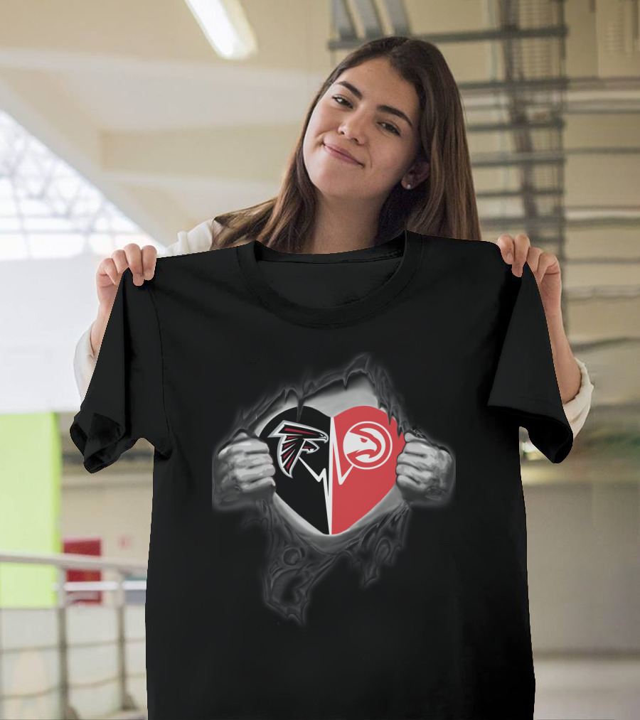 Falcons Atlanta Hawks Heart Logo Combo T-Shirt