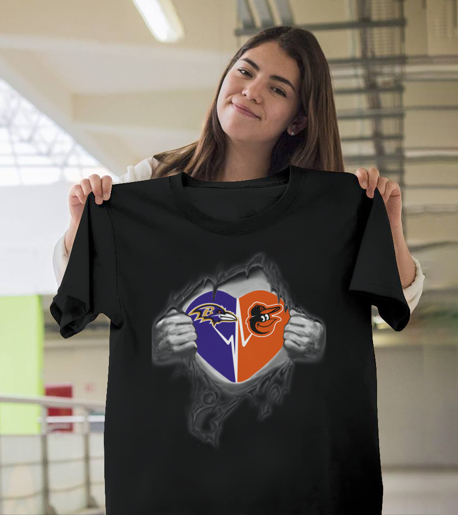 Baltimore Ravens And Orioles Heart T-Shirt