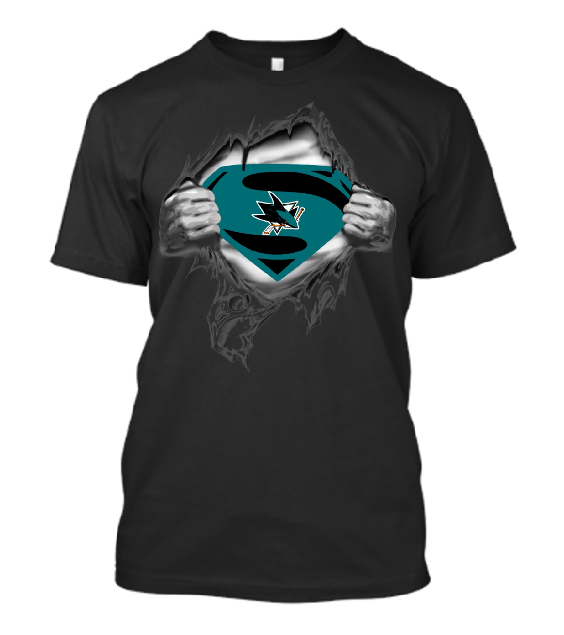 Superman San Jose Sharks Logo Tear Open T-Shirt