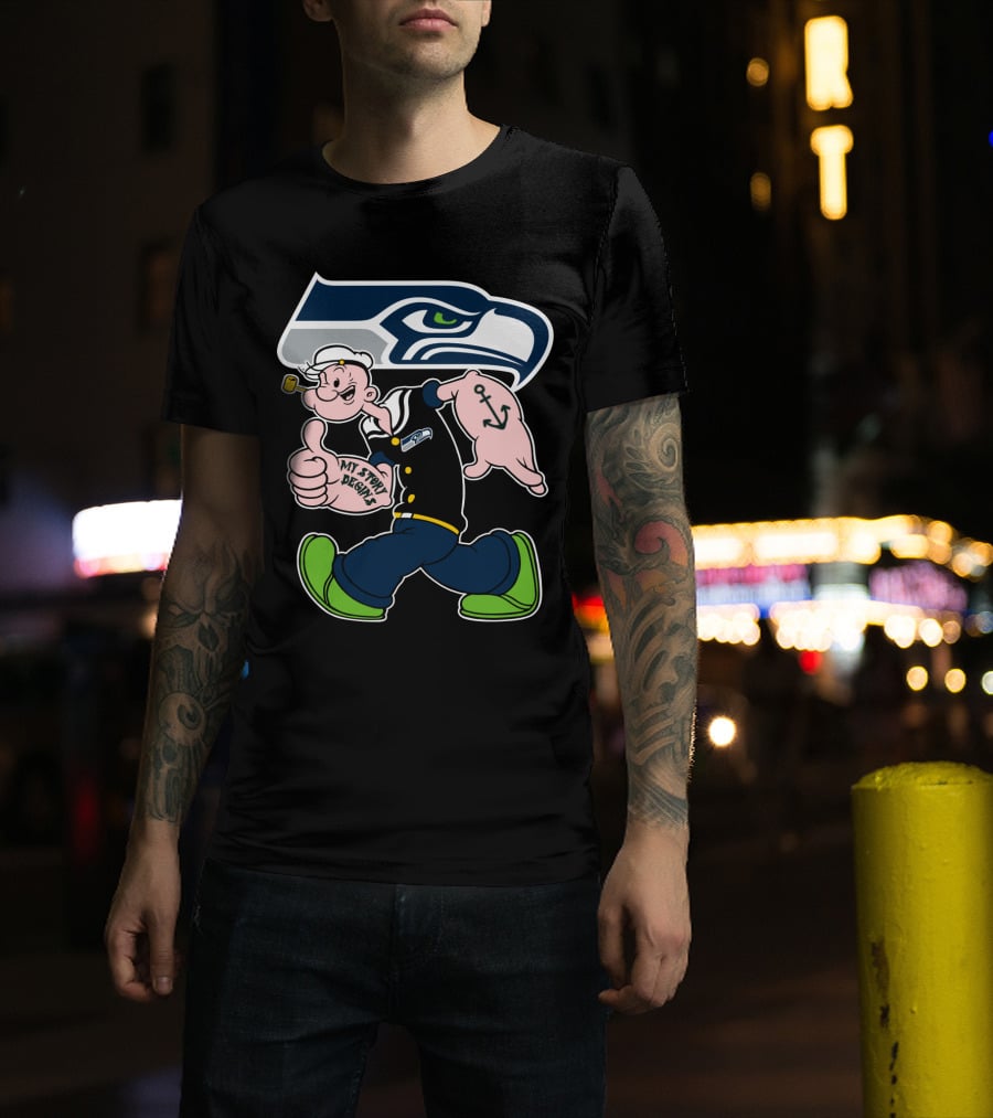 Seattle Seahawks Popeye Anchor Cartoon T-Shirt