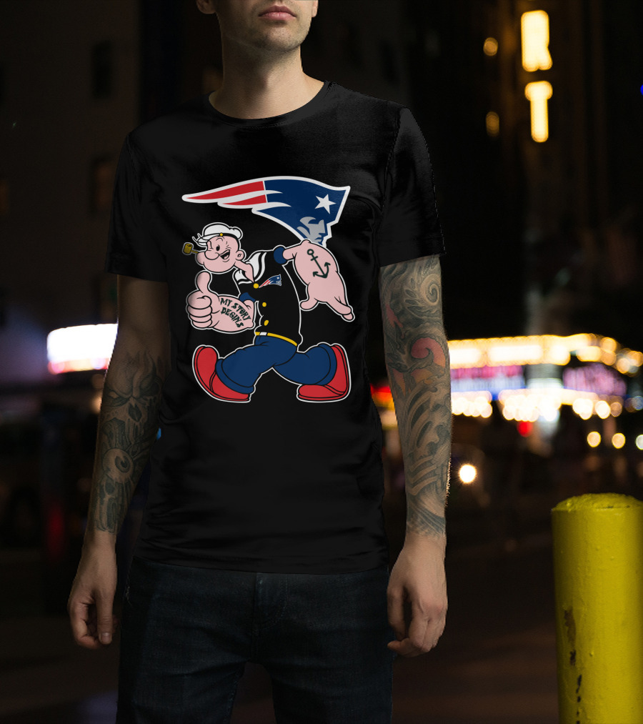 New England Patriots My Story Begins Popeye Navy Sailor Iconic Cartoon Football T-Shirt