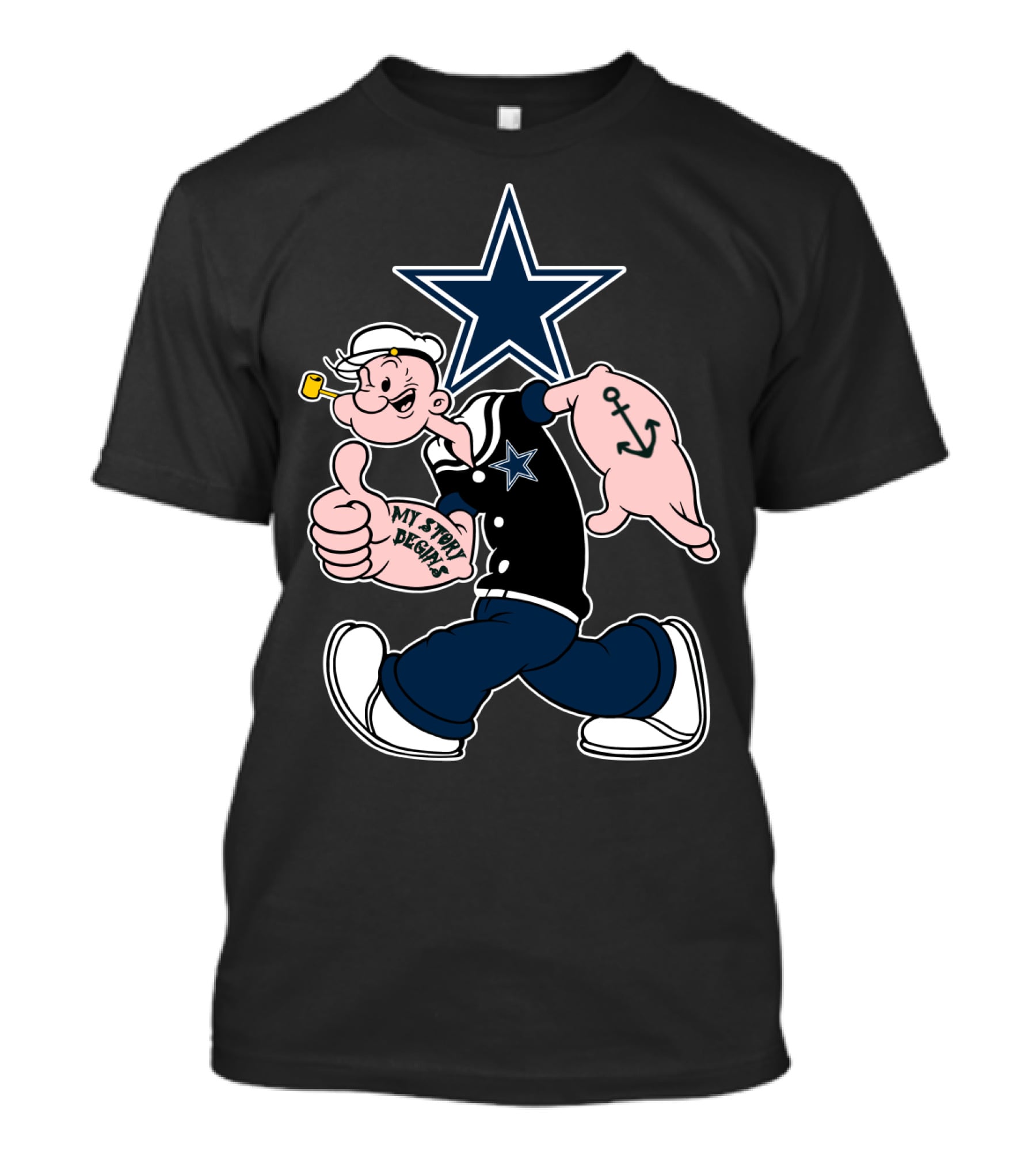 Dallas Cowboys Navy Star Popeye My Story Designs T-Shirt
