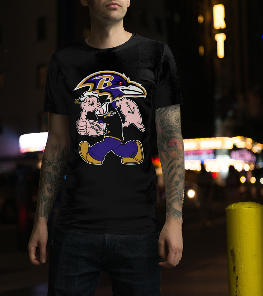 Baltimore Ravens Popeye Cartoon Character Nfl Crossover My Story Begins T-Shirt