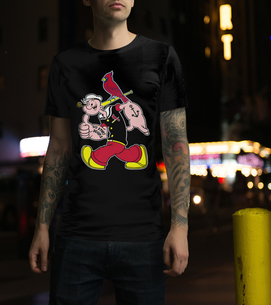Popeye With St Louis Cardinals Redbird And Bat T-Shirt