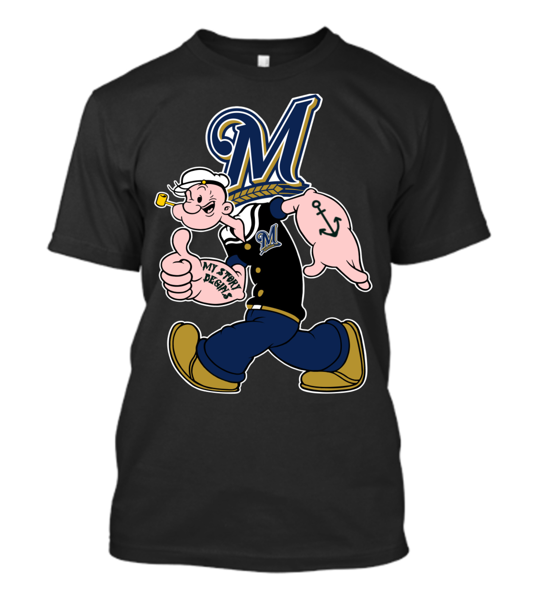 Milwaukee Brewers Popeye Anchor Baseball T-Shirt