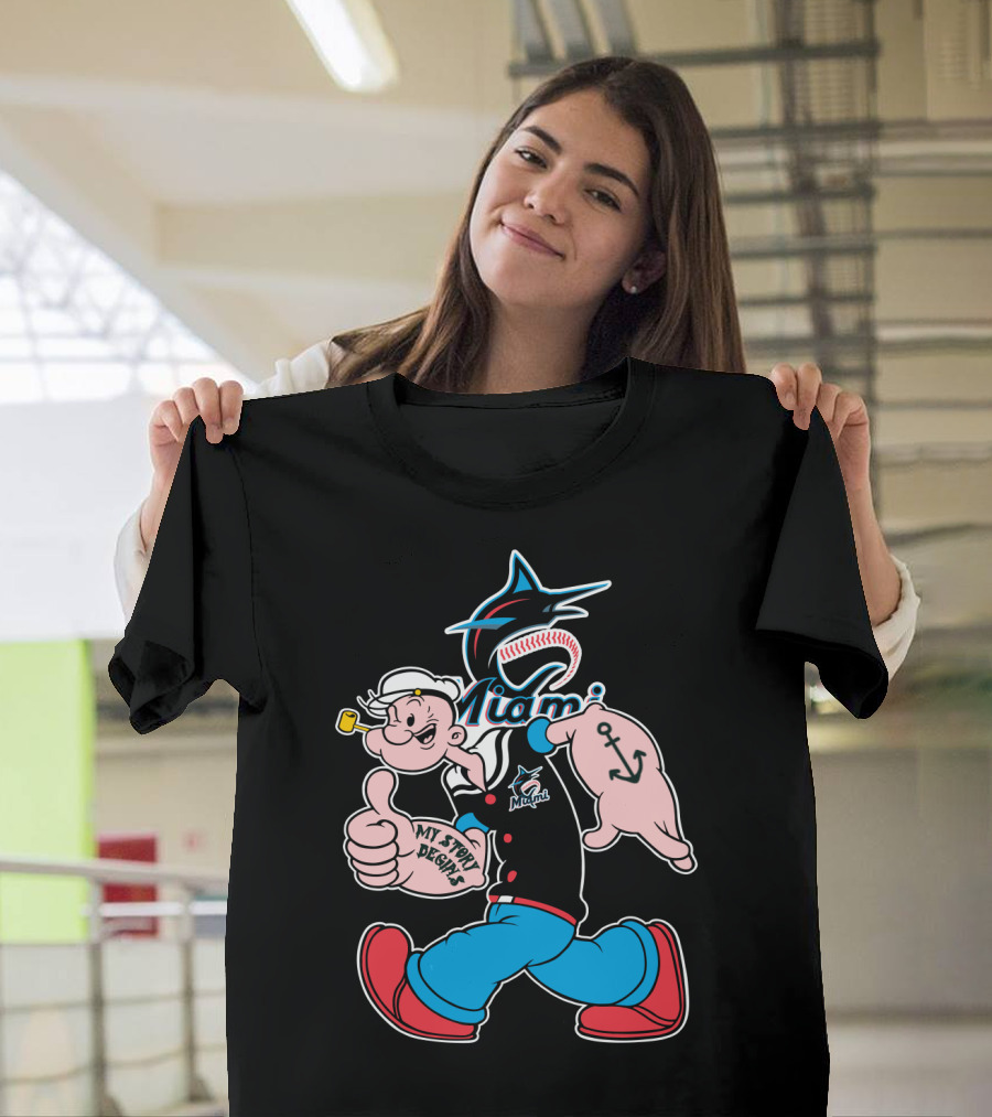 Miami Marlins Popeye Baseball Crossover Mystorydesigns T-Shirt