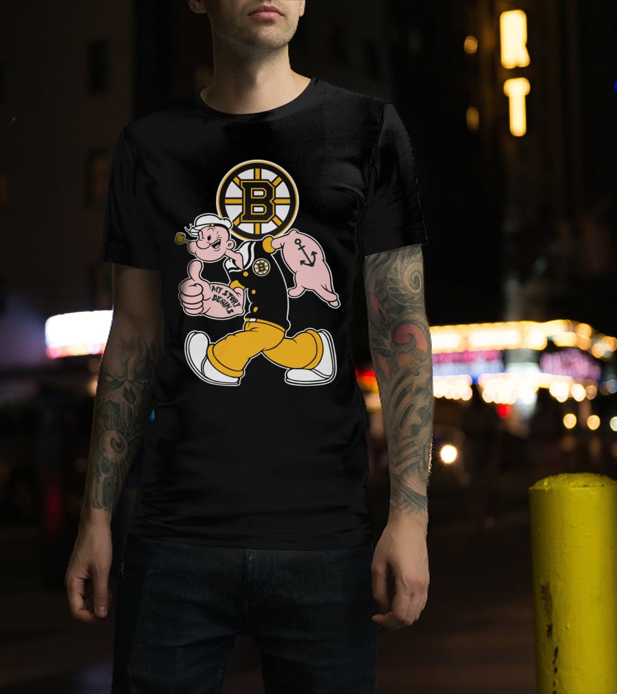 Boston Bruins Crossover With Cartoon Sailor 1989 T-Shirt