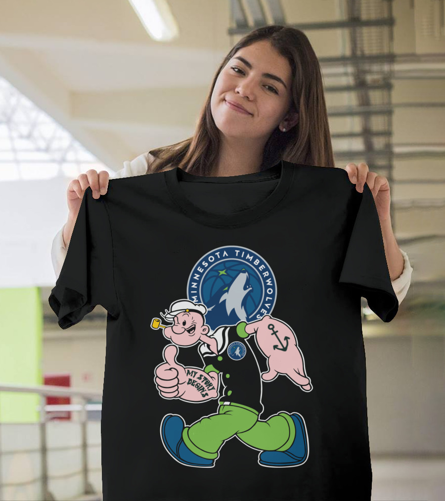 Minnesota Timberwolves Popeye Cartoon Character Crossover T-Shirt