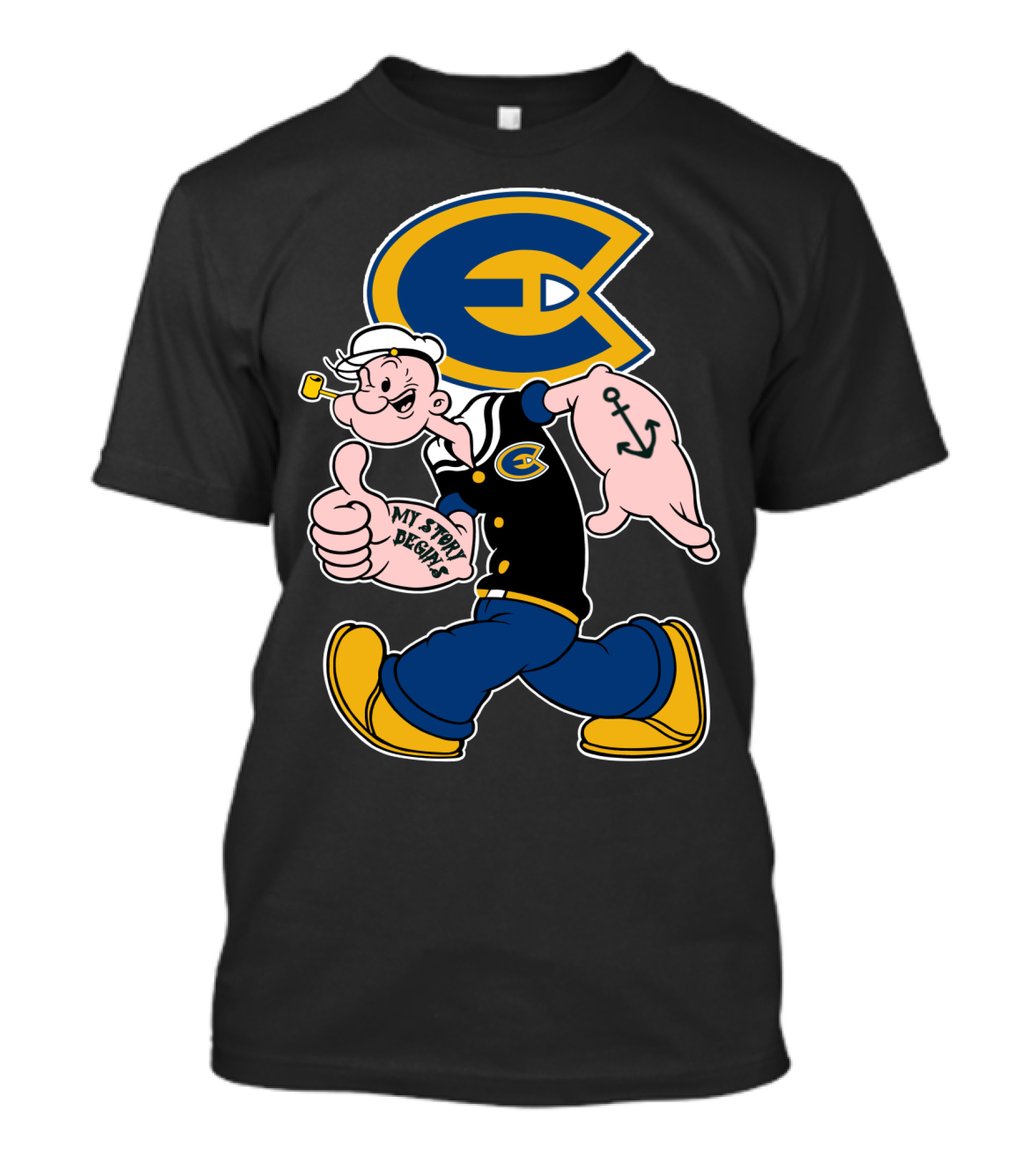 Eau Claire Blugolds Popeye Character With Anchor And Classic Navy Outfit T-Shirt