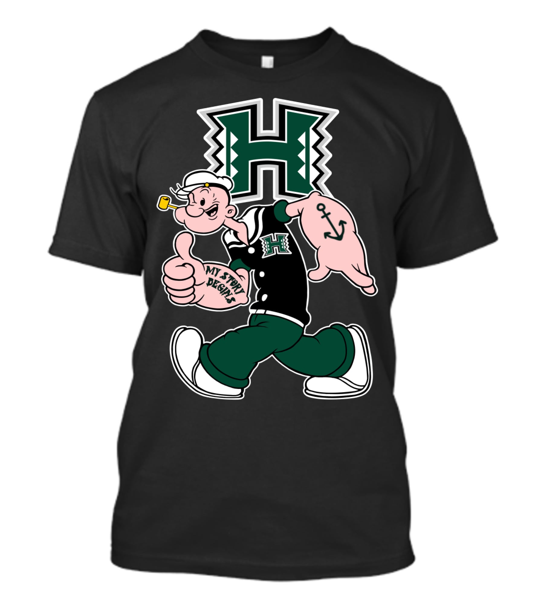 Hawai'i Rainbow Warriors My Story Begins H Logo Popeye Anchor T-Shirt