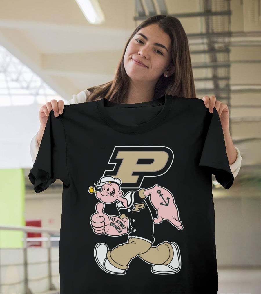 Purdue Boilermakers Sailor Cartoon Mascot With Pipe And Anchor Tattoo T-Shirt