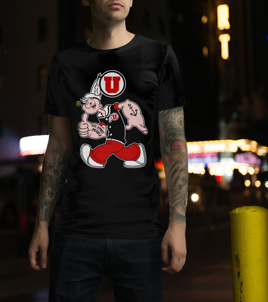 Utah Utes Popeye Thumbs Up Anchor Tattoo U T-Shirt