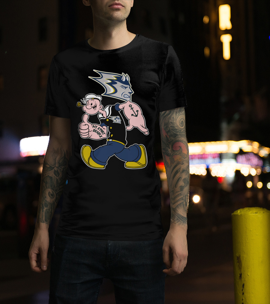 Stout Blue Devils Popeye My Story Designs Anchor T-Shirt