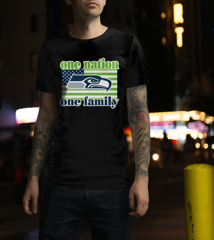 One Nation One Family Seattle Seahawks Flag T-Shirt