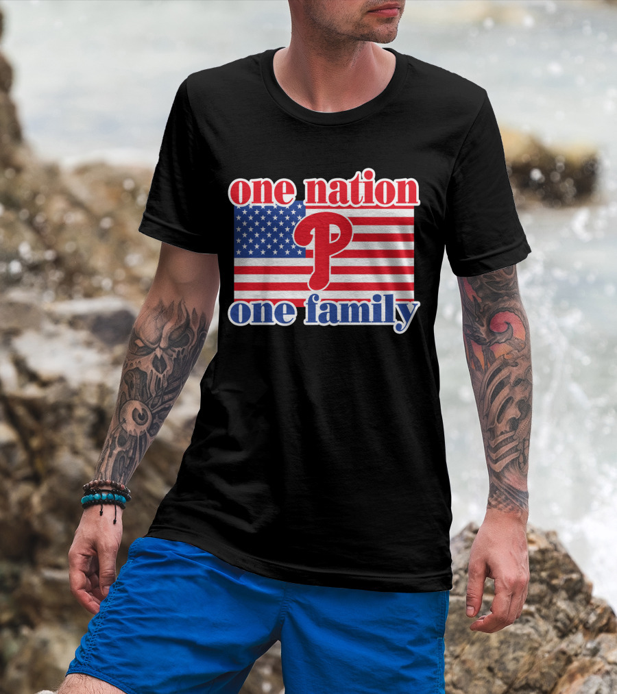 One Nation One Family Phillies American Flag T-Shirt