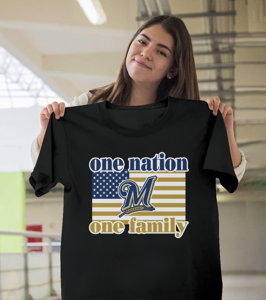 One Nation One Family Milwaukee Brewers 46 American Flag T-Shirt