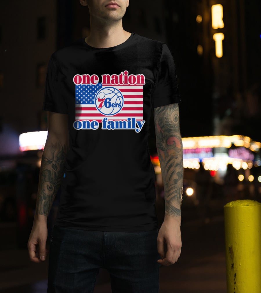 One Nation One Family Philadelphia 76ers 68 American Flag Basketball T-Shirt