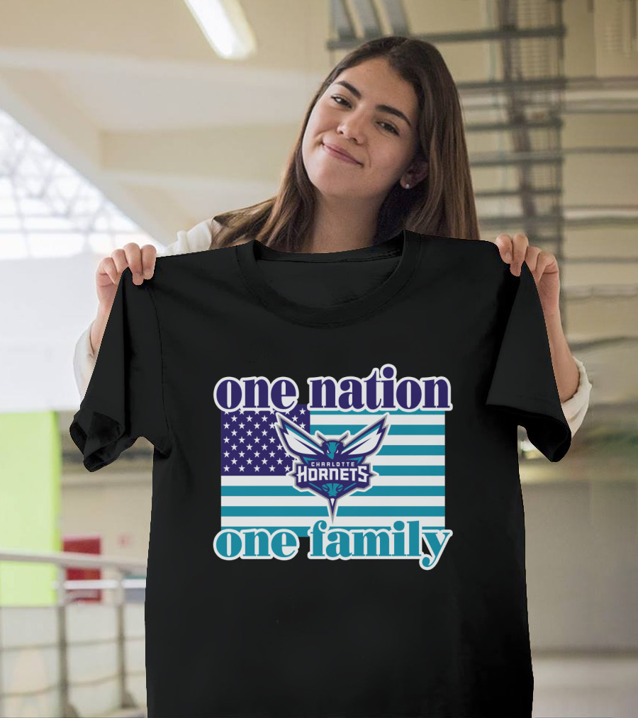 One Nation One Family Charlotte Hornets American Flag T-Shirt